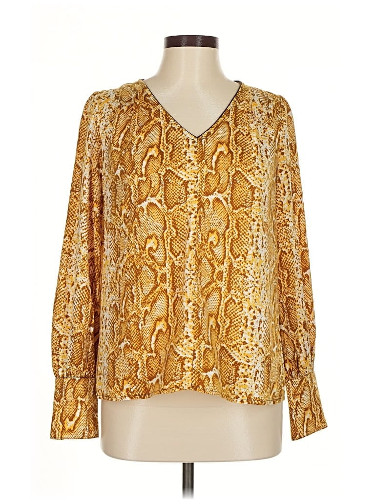 Pre-owned Current Air Long Sleeve Blouse In Gold