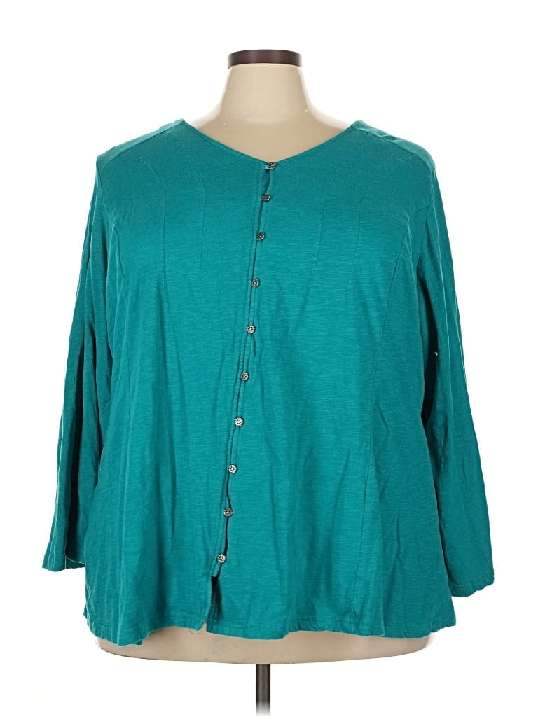 Pre-owned Woman Within 3/4 Sleeve Blouse In Blue
