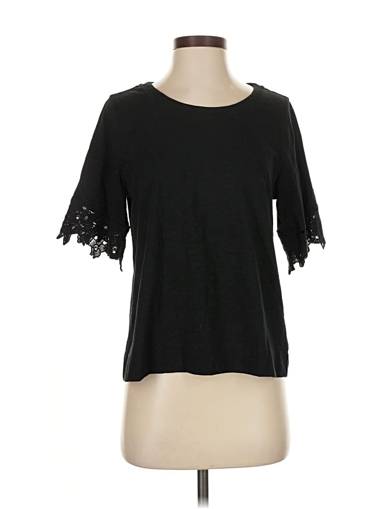 Pre-owned Soft Surroundings Short Sleeve Top Black Keyhole Neckline Tops