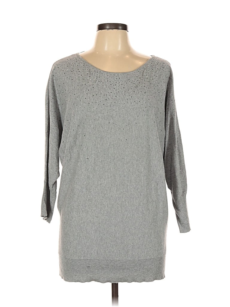 Pre-owned Elle 3/4 Sleeve Top Gray Boatneck Tops