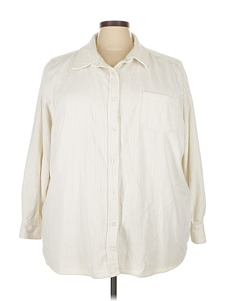 Pre-owned Woman Within Long Sleeve Button Down Shirt In White