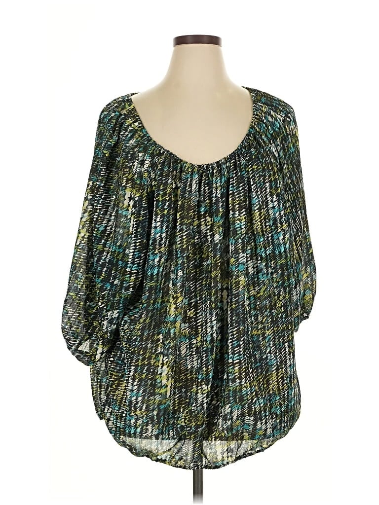 Pre-owned Lane Bryant 3/4 Sleeve Blouse In Green