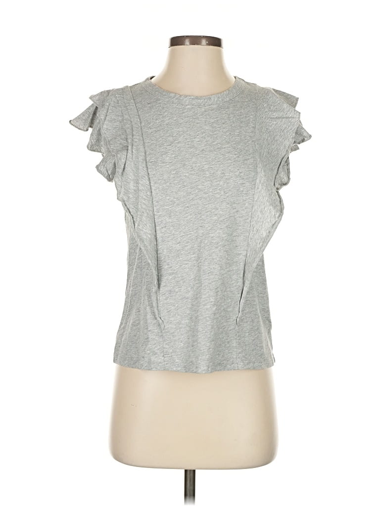 Pre-owned Dylan Short Sleeve Top Gray Ruffles Neckline Tops
