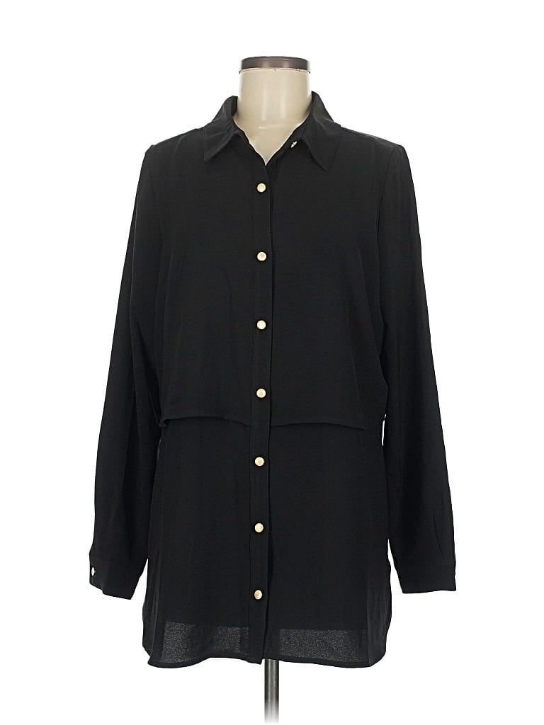 Pre-owned Susan Graver Long Sleeve Blouse In Black