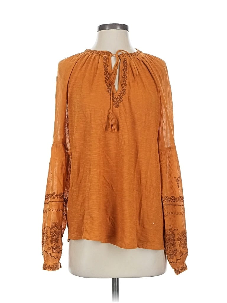 Pre-owned Lucky Brand Long Sleeve Blouse In Orange