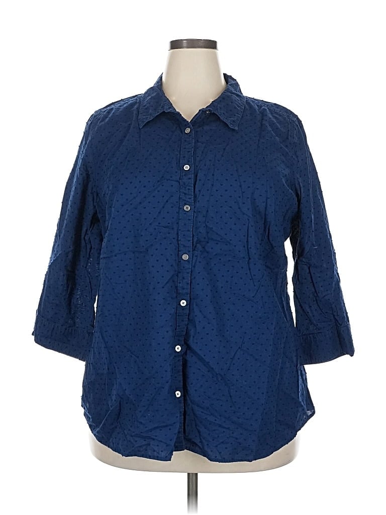 Pre-owned St. John's Bay 3/4 Sleeve Button Down Shirt In Blue