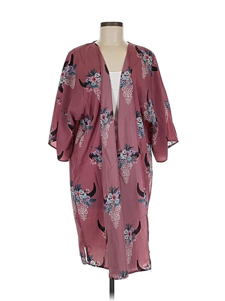 Pre-owned Altar'd State Kimono In Burgundy
