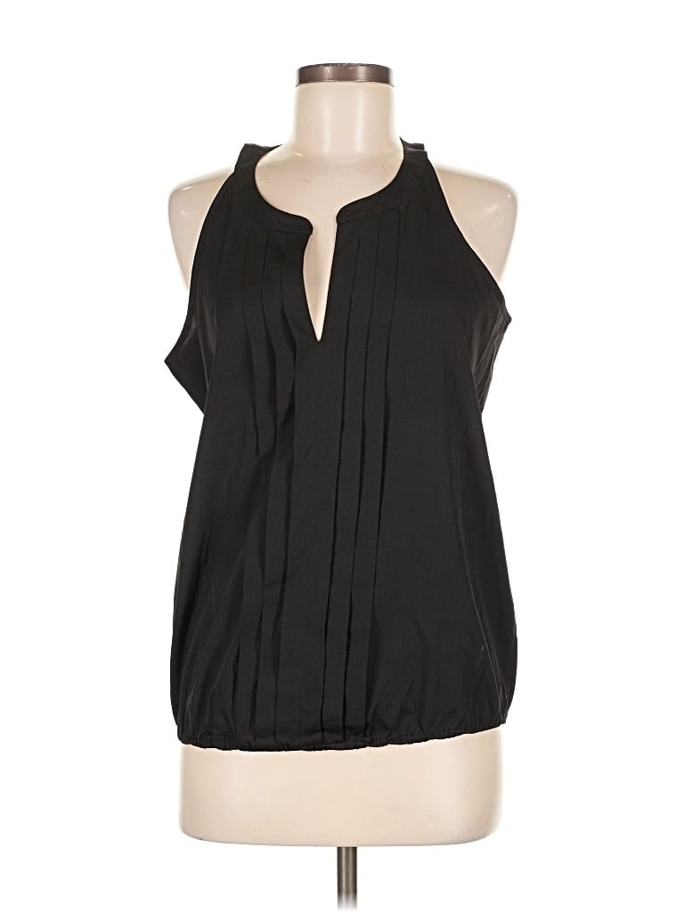 Pre-owned Calvin Klein Tank Top Black Solid Pattern Halter Neckline Tops