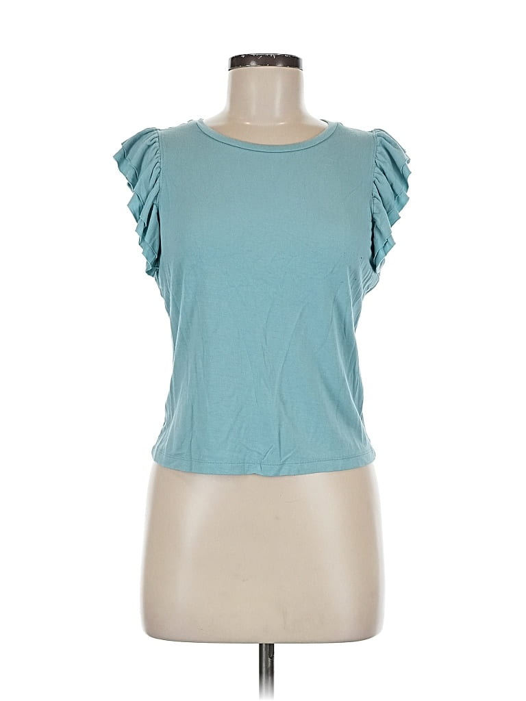 Pre-owned Bailey44 Short Sleeve Top Teal Ruffles Neckline Tops In Blue