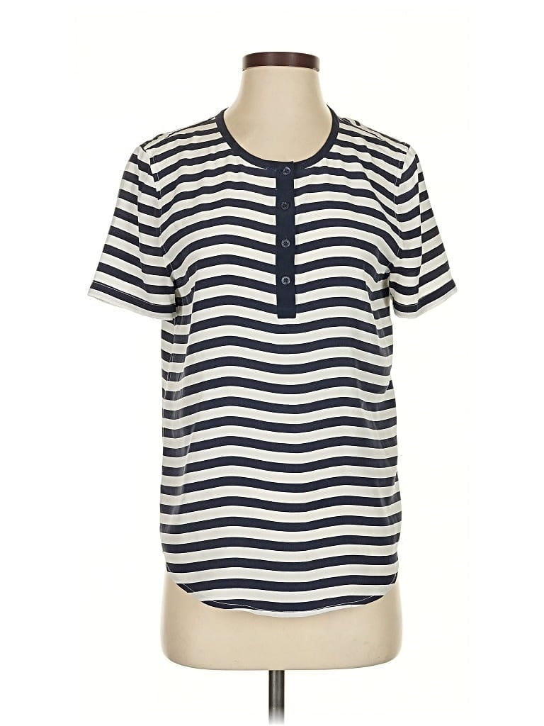 Pre-owned Equipment Short Sleeve Top Ivory Stripes Pattern Crew Neck Tops In White