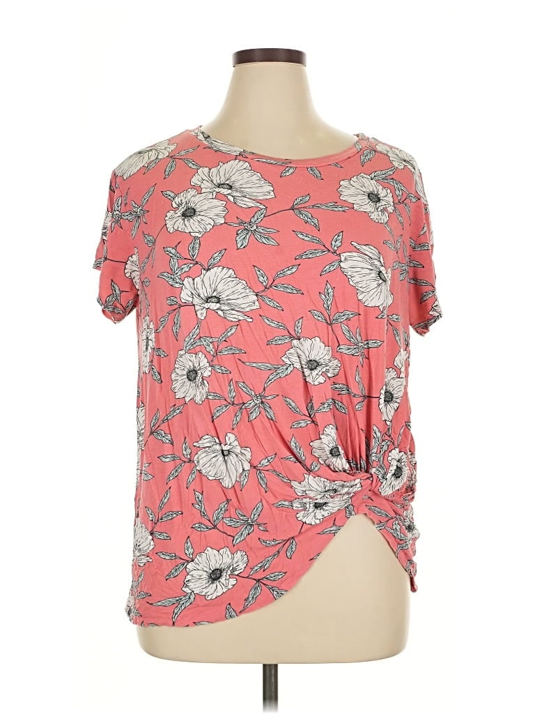 Pre-owned Hummingbird Short Sleeve Top Pink Keyhole Neckline Tops