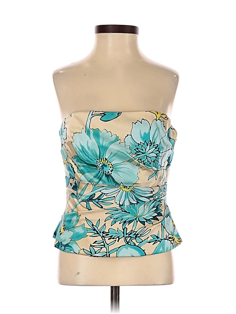 Pre-owned Kay Unger Sleeveless Silk Top Teal Strapless Neckline Tops In Blue