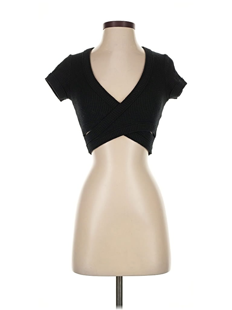 Pre-owned Urban Outfitters Short Sleeve Top Black Plunge Neckline Tops