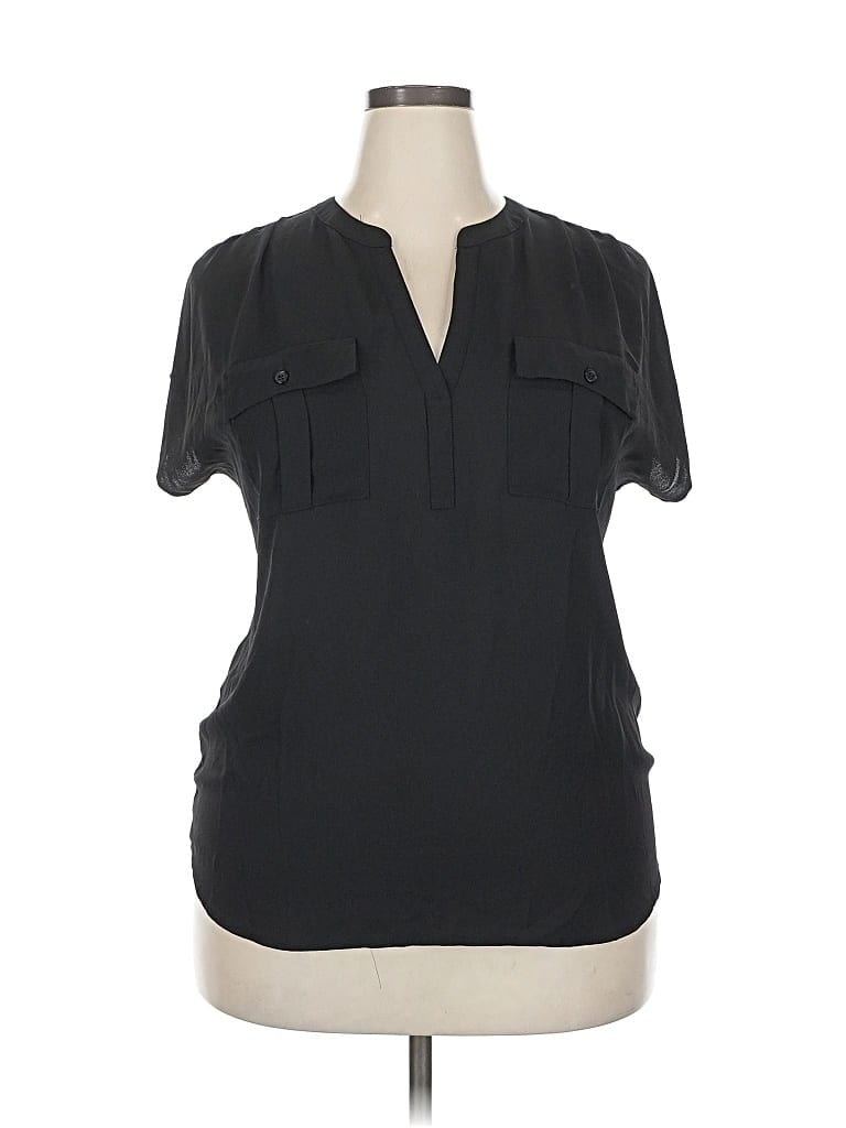 Pre-owned Inc International Concepts Short Sleeve Blouse In Black
