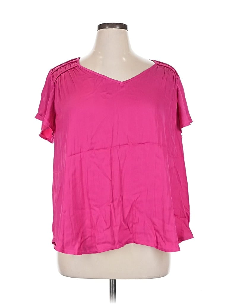 Pre-owned Lane Bryant Short Sleeve Blouse In Pink
