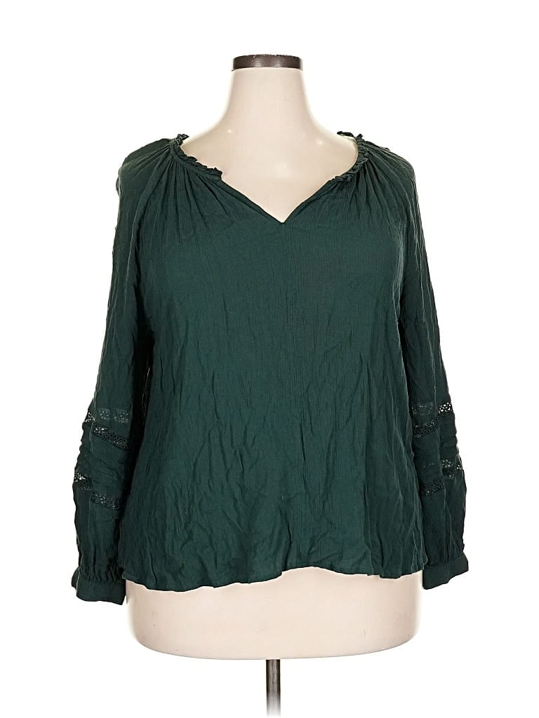Pre-owned Knox Rose Long Sleeve Blouse In Green