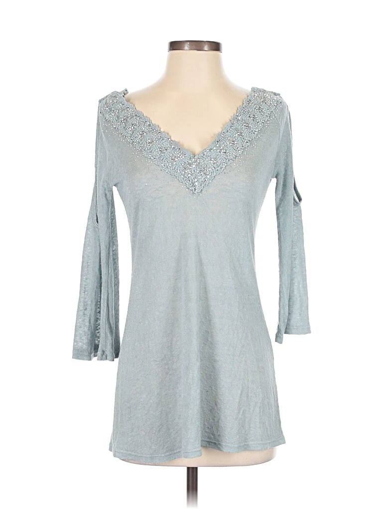 Pre-owned T Party 3/4 Sleeve Top Gray V Neck Tops