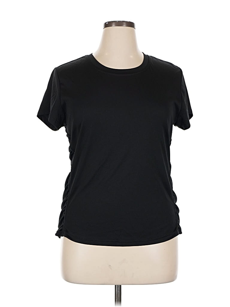 Pre-owned Eddie Bauer Short Sleeve Top Black Crew Neck Tops