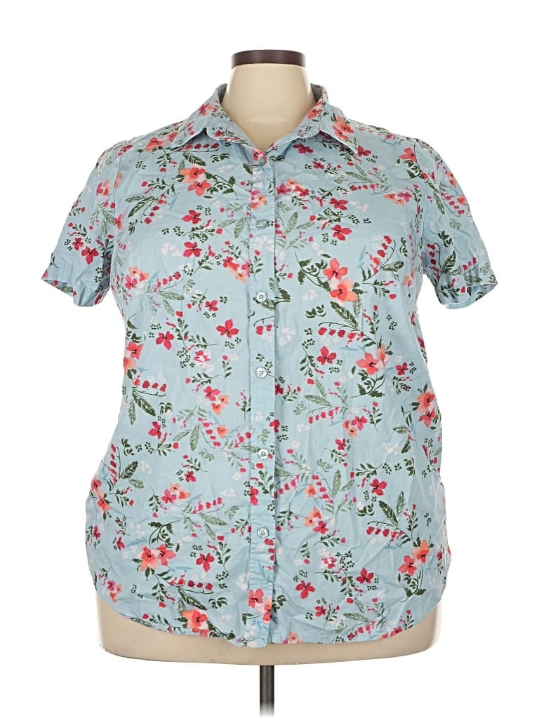 Pre-owned Woman Within Short Sleeve Blouse In Blue