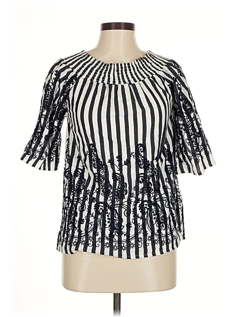 Pre-owned Studio West Short Sleeve Blouse In Silver