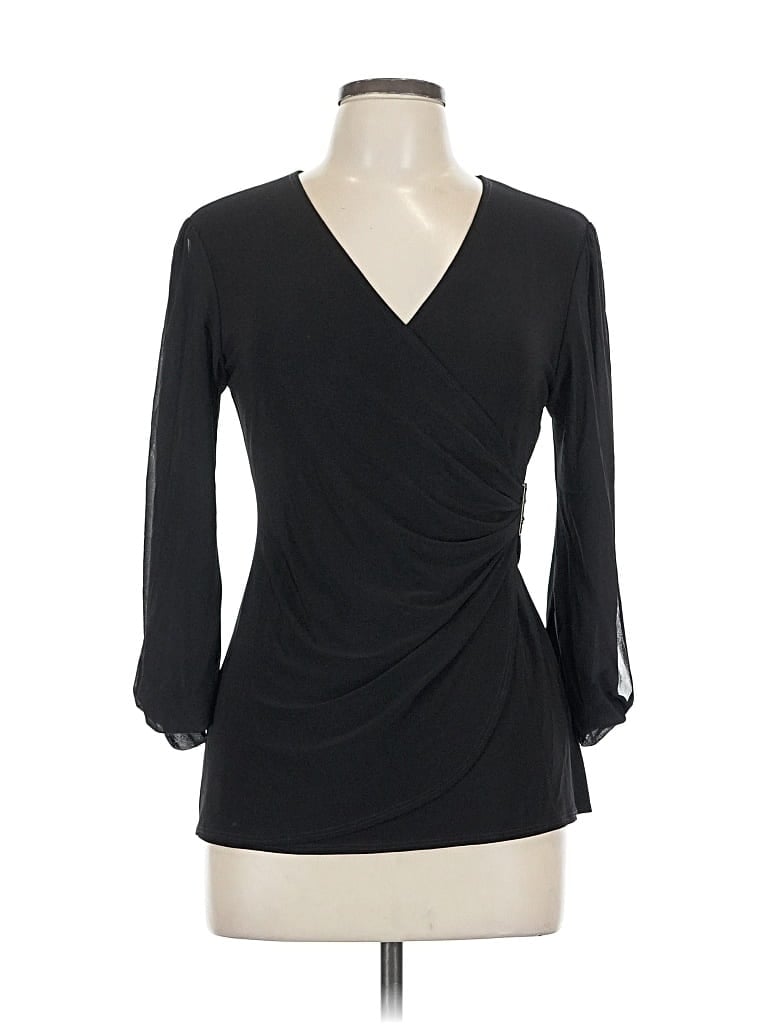 Pre-owned Joseph Ribkoff 3/4 Sleeve Top Black Plunge Neckline Tops