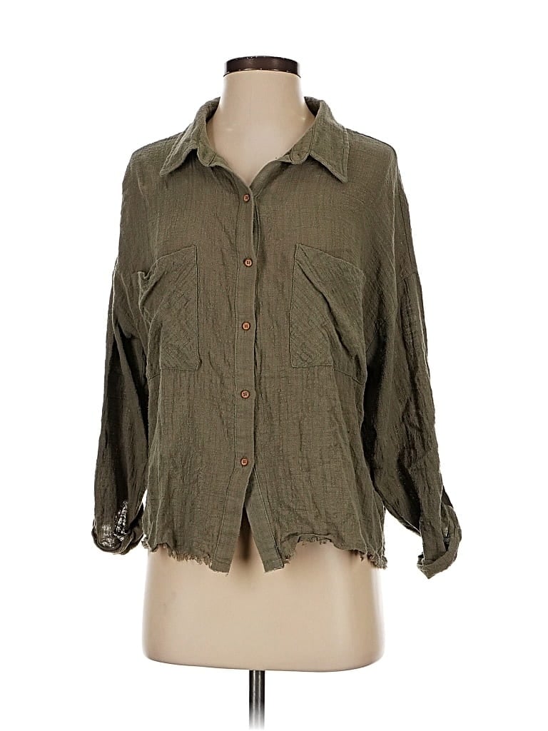 Pre-owned Lulus 3/4 Sleeve Button Down Shirt In Green