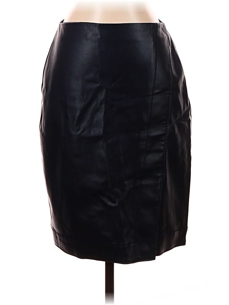 Pre-owned Ann Taylor Faux Leather Skirt In Black