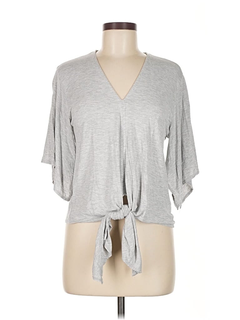 Pre-owned Six/fifty 3/4 Sleeve Top Gray Plunge Neckline Tops