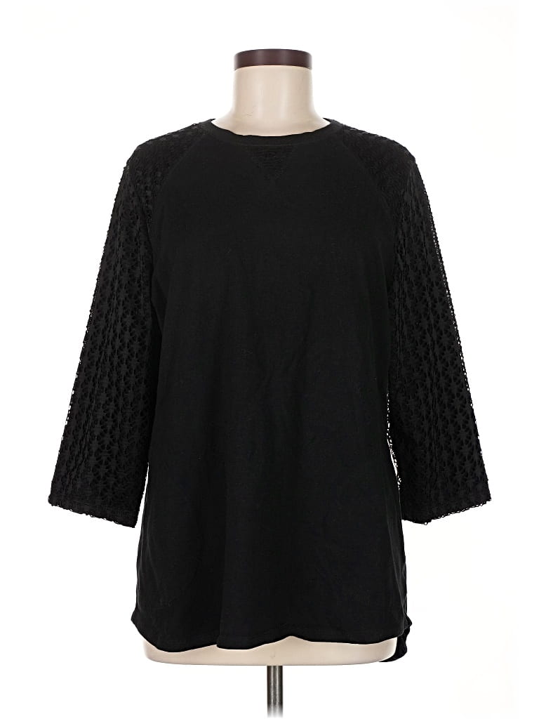 Pre-owned D&co. 3/4 Sleeve Top Black Crew Neck Tops