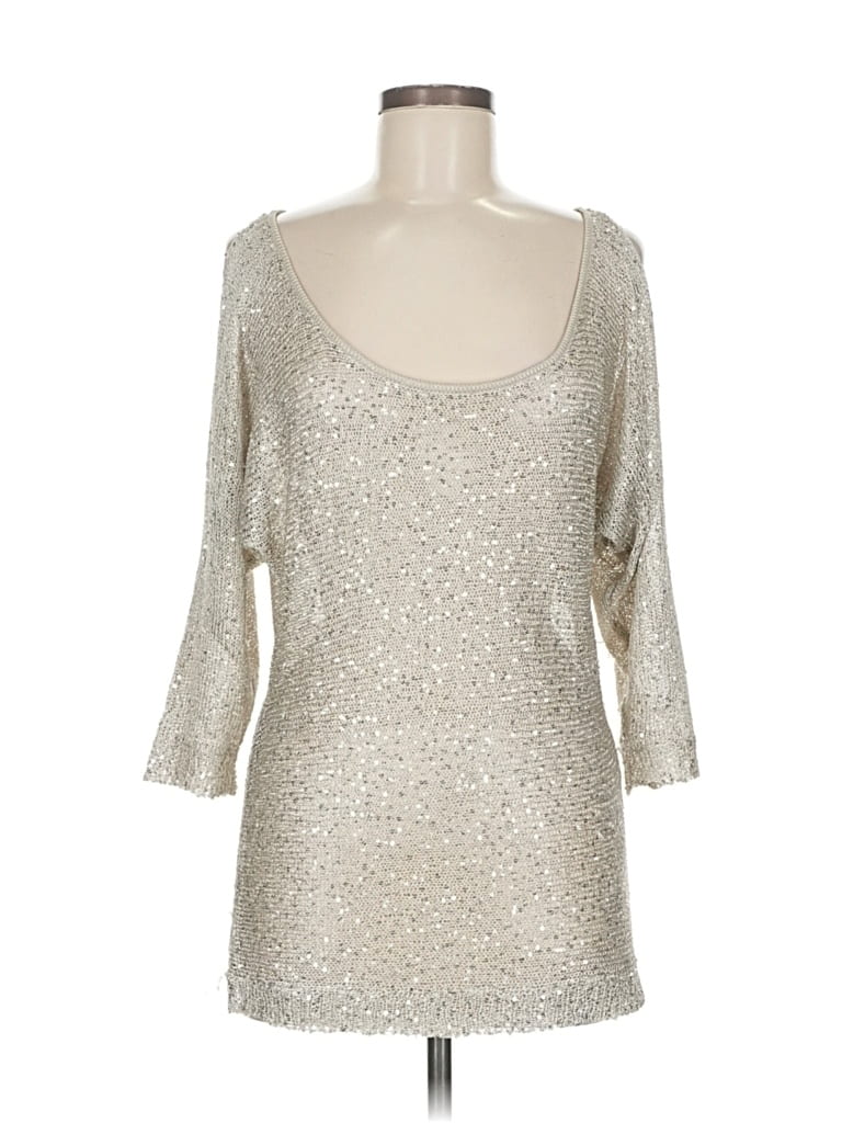 Pre-owned Bebe 3/4 Sleeve Top Silver Sweetheart Neckline Tops