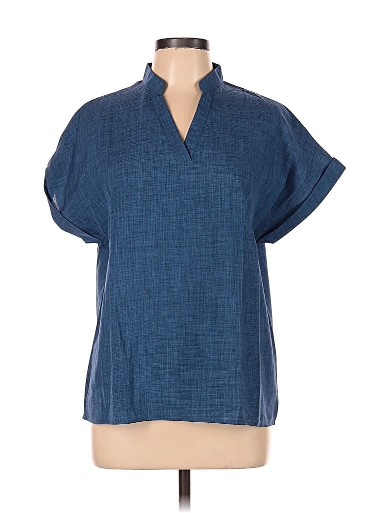 Pre-owned Unbranded Short Sleeve Blouse In Blue