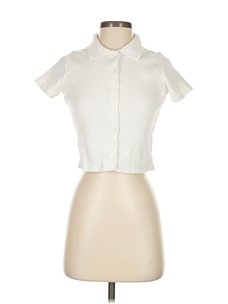 Pre-owned Brandy Melville Short Sleeve Top White Collared Neckline Tops