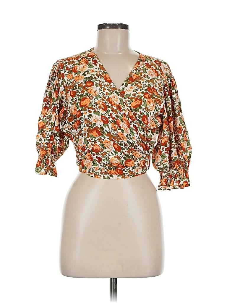 Pre-owned Faithfull The Brand 3/4 Sleeve Blouse In Orange