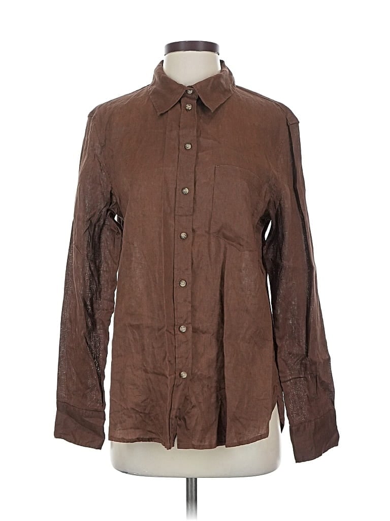 Pre-owned H&m Long Sleeve Button Down Shirt In Brown