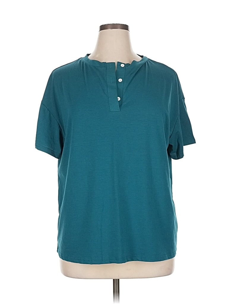 Pre-owned Ekouaer Short Sleeve Henley Shirt In Blue