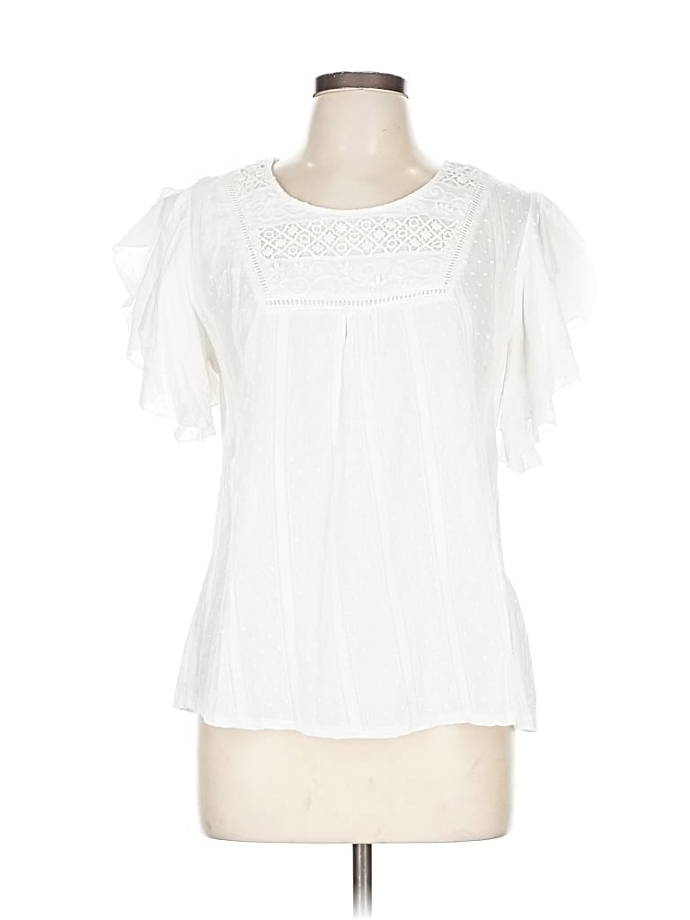 Pre-owned Solitaire Short Sleeve Blouse In White