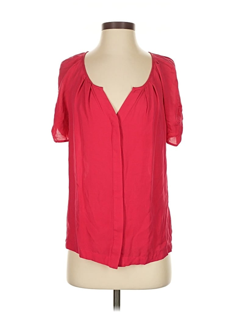 Pre-owned Joie Short Sleeve Silk Top Red Plunge Neckline Tops