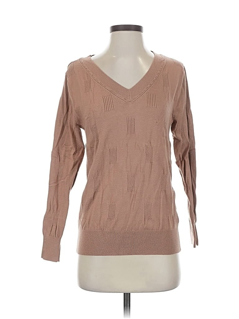 Pre-owned Arach & Cloz Long Sleeve Top Tan V Neck Tops In Brown