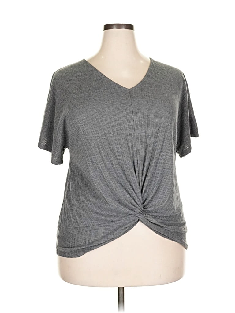 Pre-owned Nine West Short Sleeve Top Gray V Neck Tops