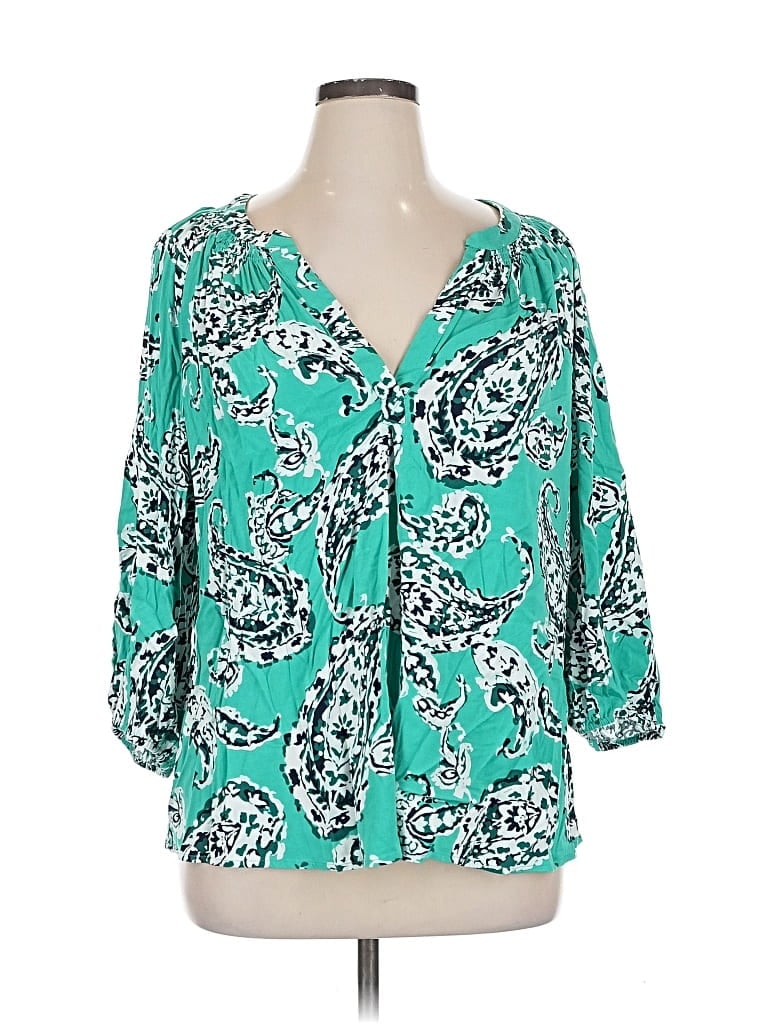 Pre-owned Crown & Ivy 3/4 Sleeve Blouse In Blue