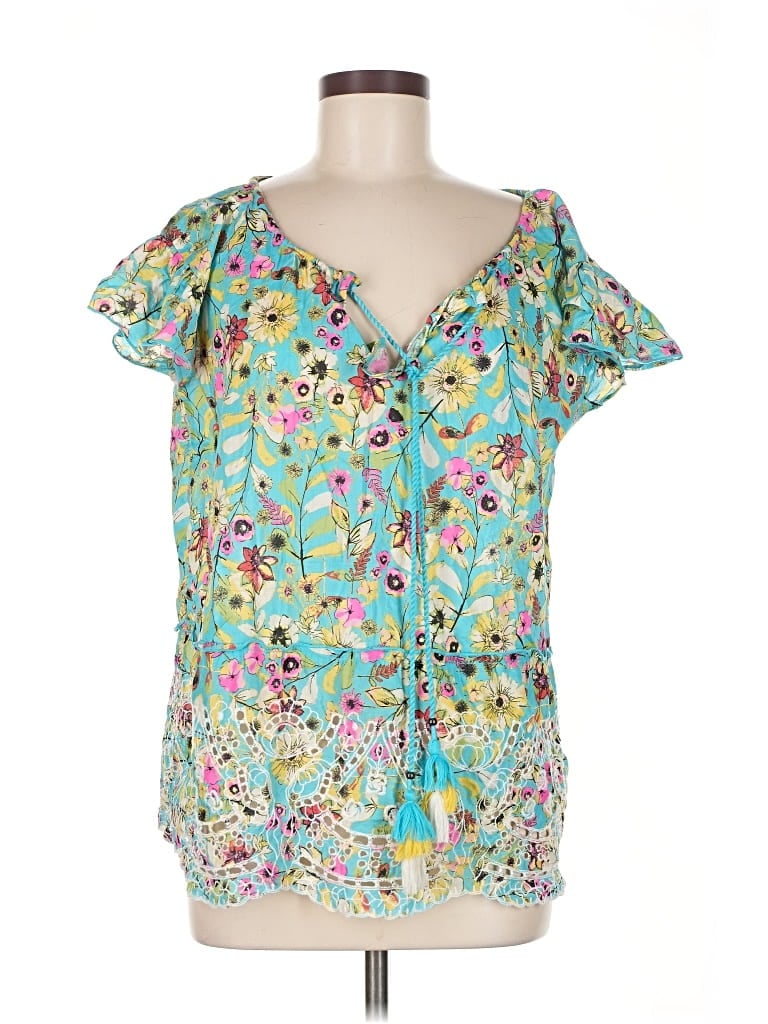 Pre-owned Relativity Short Sleeve Blouse In Blue