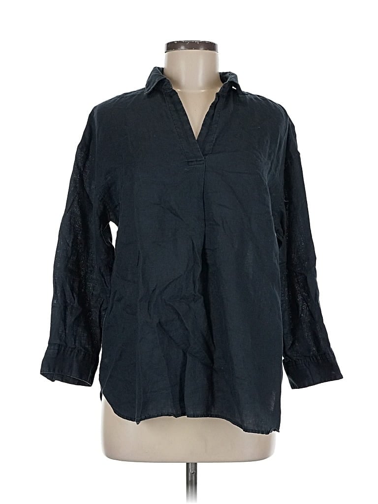 Pre-owned Uniqlo 3/4 Sleeve Button Down Shirt In Black