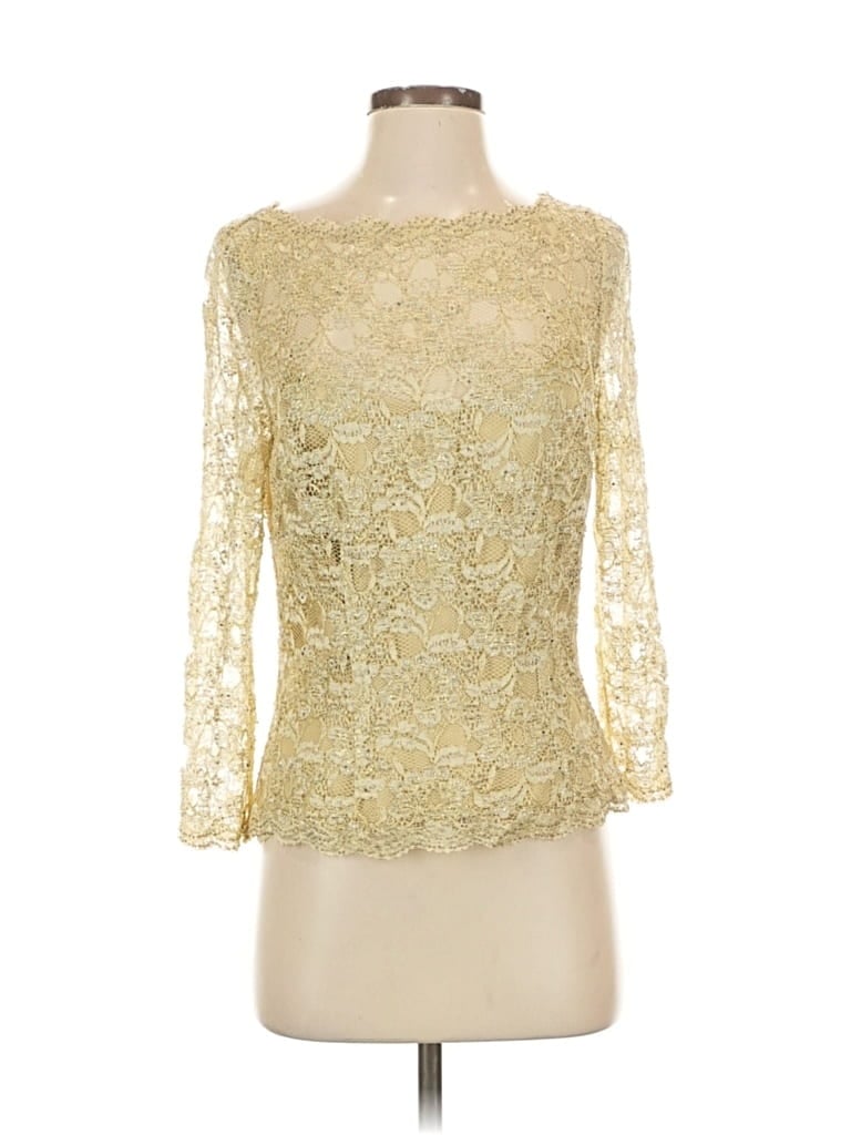 Pre-owned Lillie Rubin 3/4 Sleeve Top Gold Sweetheart Neckline Tops