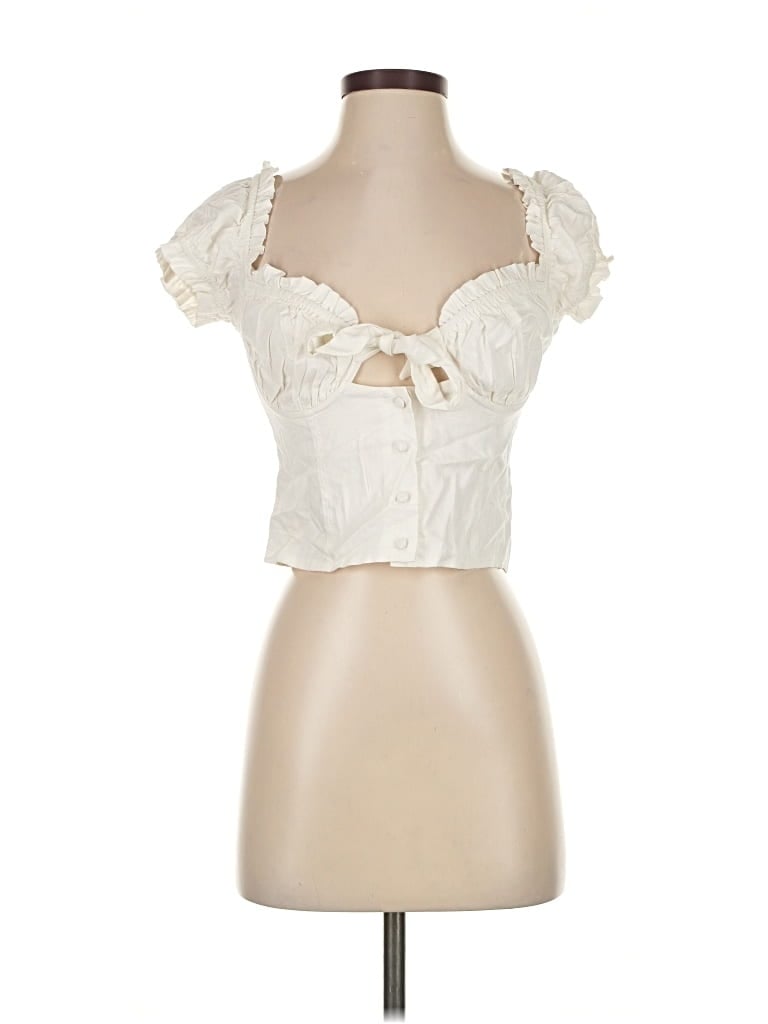 Pre-owned Princess Polly Short Sleeve Blouse In White
