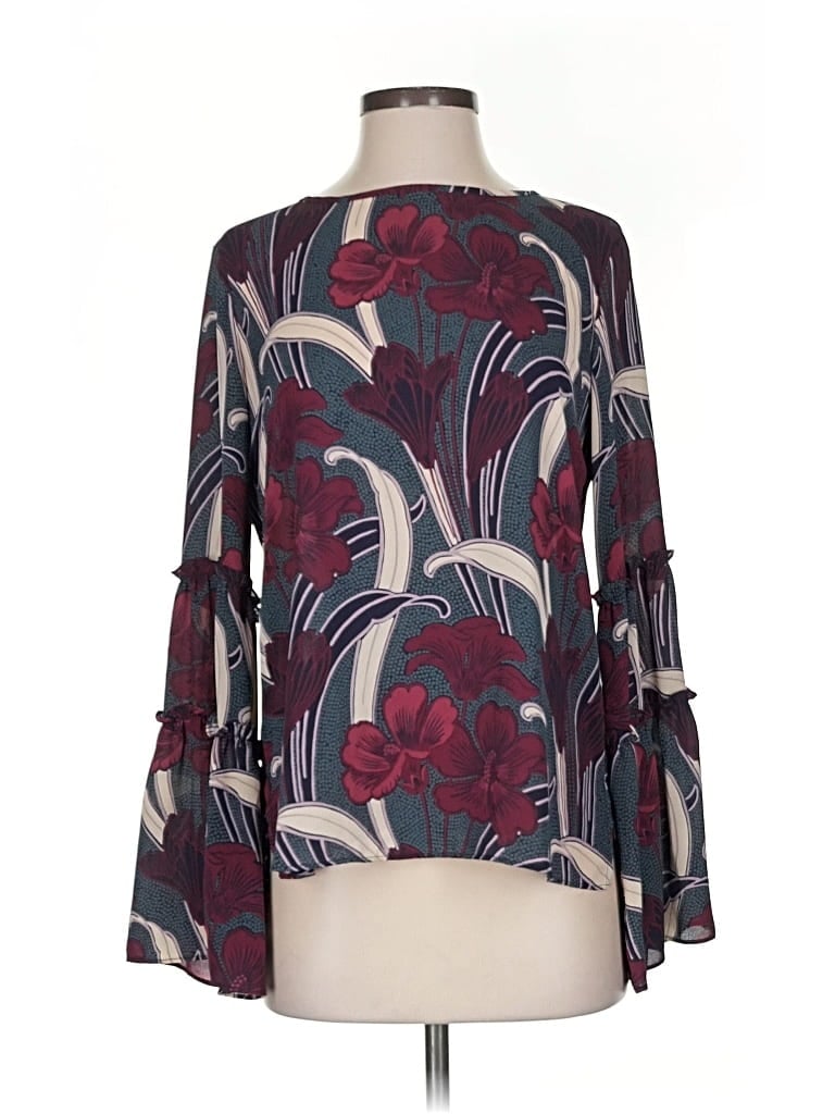 Pre-owned Ann Taylor Long Sleeve Blouse In Burgundy