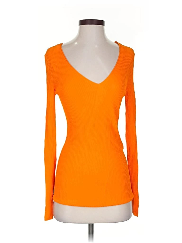 Pre-owned Lafayette 148 Long Sleeve Top Orange Scoop Neck Tops