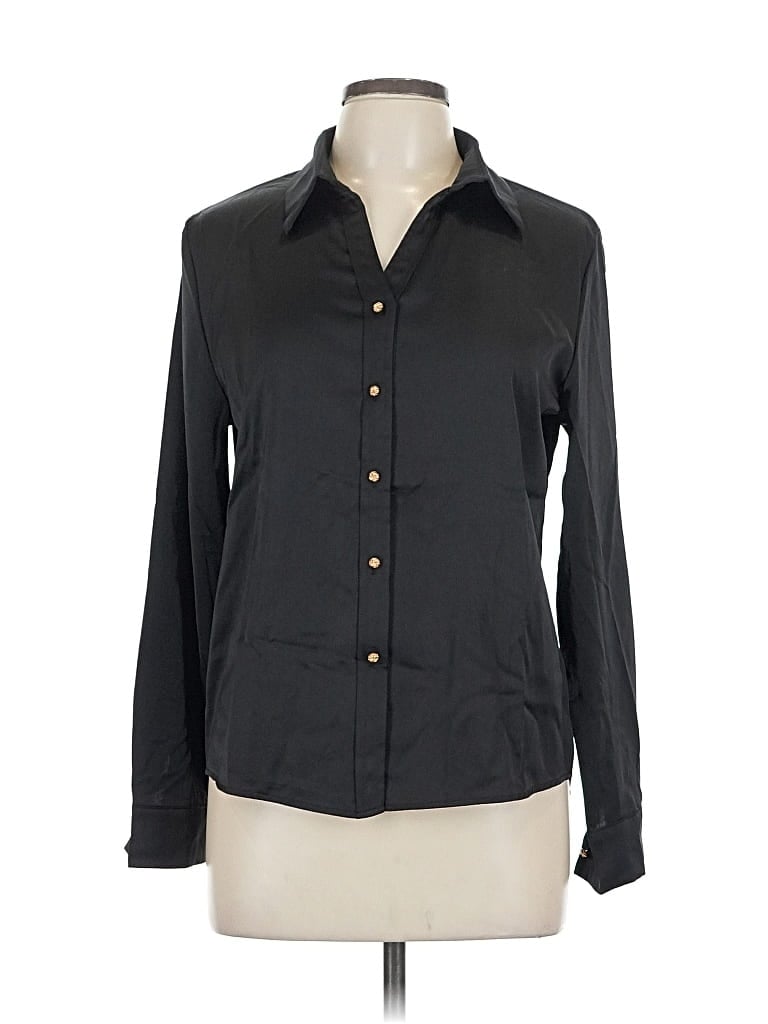 Pre-owned Allegra K Long Sleeve Blouse In Black