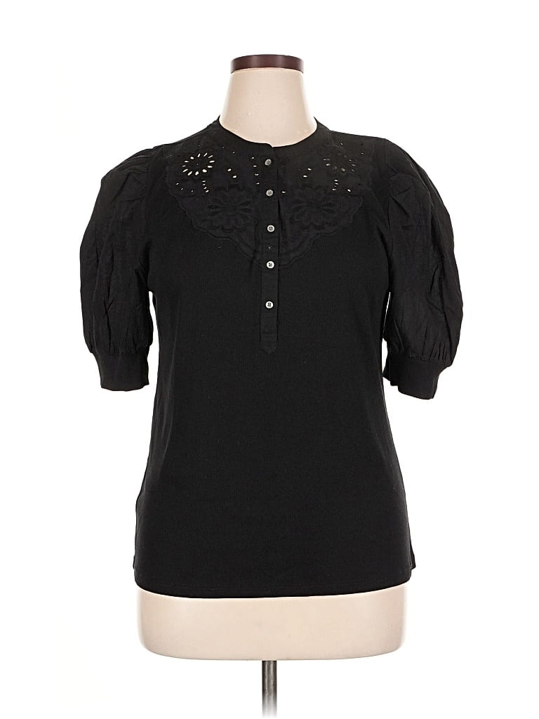 Pre-owned Ann Taylor Loft Short Sleeve Blouse In Black