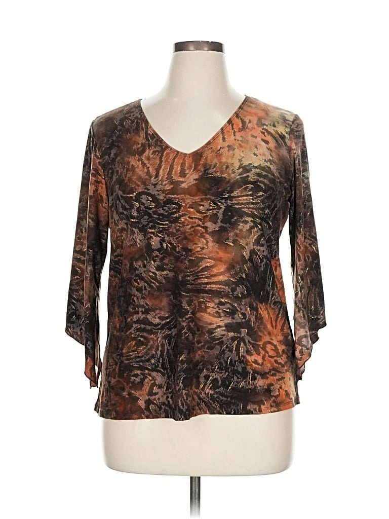 Pre-owned Dressbarn 3/4 Sleeve Blouse In Brown