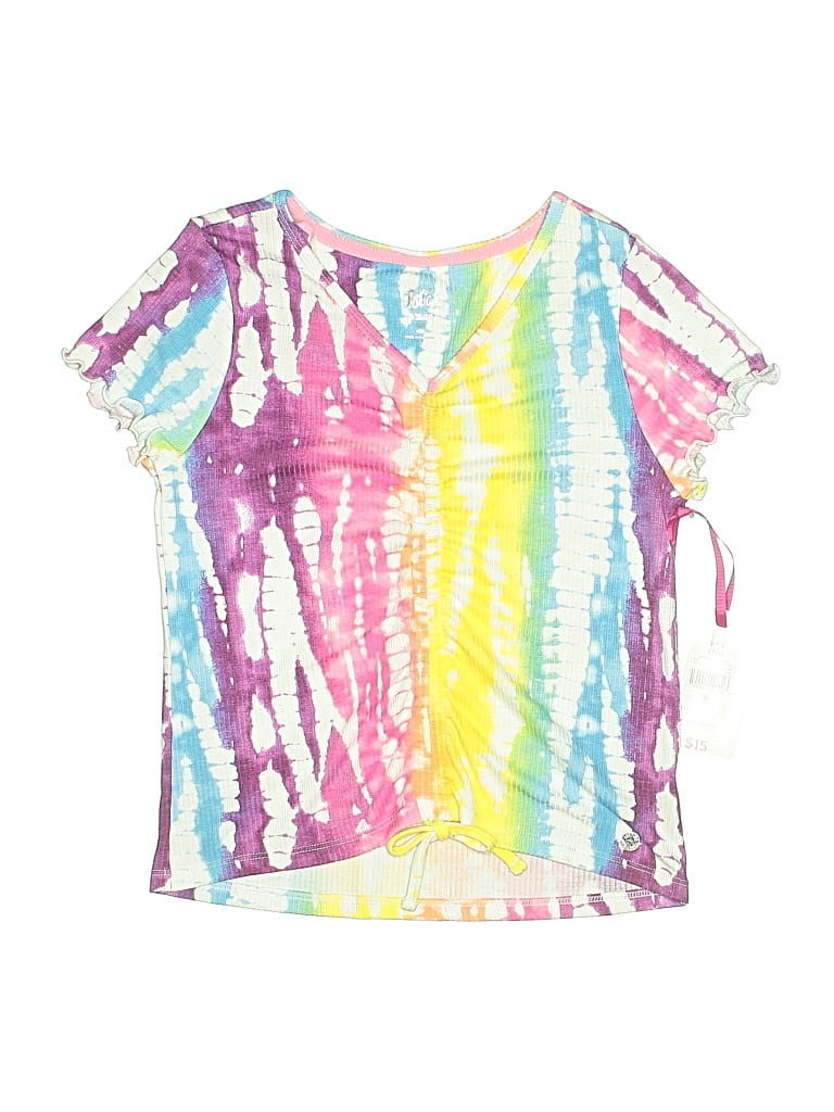 Pre-owned Justice Kids' Short Sleeve Top Purple Tie-dye Pattern Cold Shoulder Neckline Tops